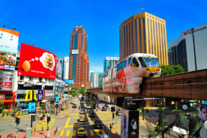 Monorail at Jalan Bukit Bintang and Jalan Sultan Ismail, Kuala Lumpur, Malaysia.