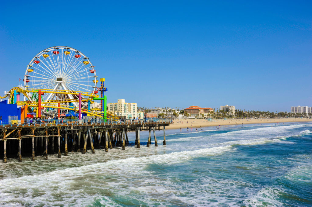 Santa Monica Pier on a sunny day in spring