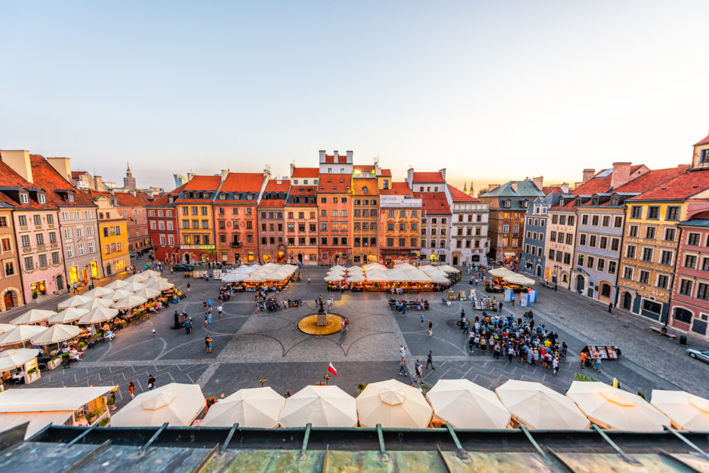 Old town market square at night