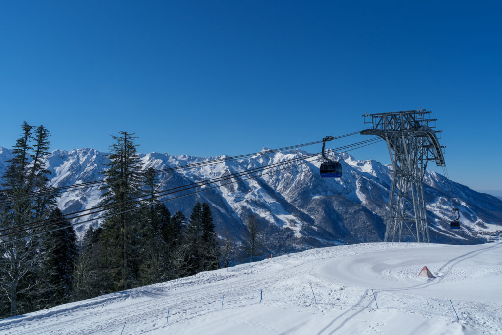 Ski mountain area of Krasnaya Polyana ski resort, Sochi, Russia.