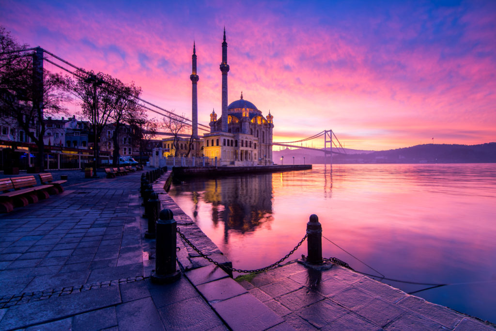 Amazing sunrise at ortakoy mosque, istanbul