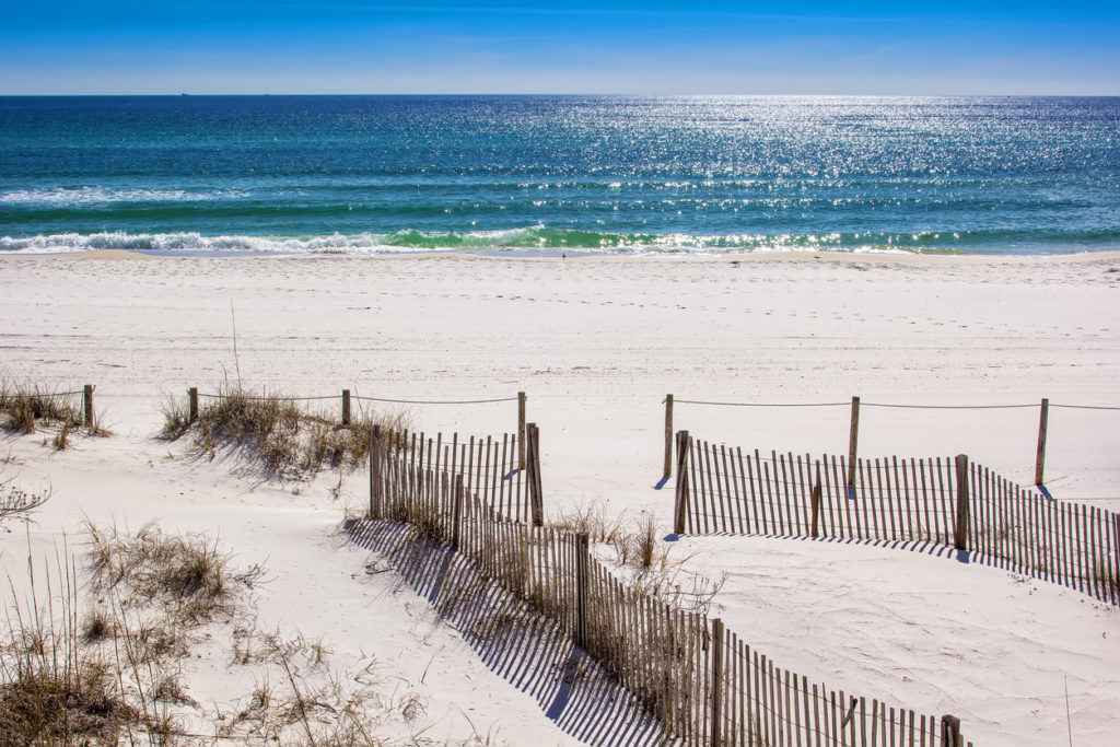 Beautiful white sandy beaches and the Gulf of Mexico at Panama City Beach