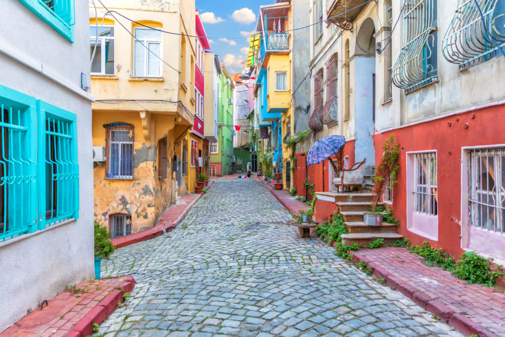 Colorful houses in Istanbul street, Fener area