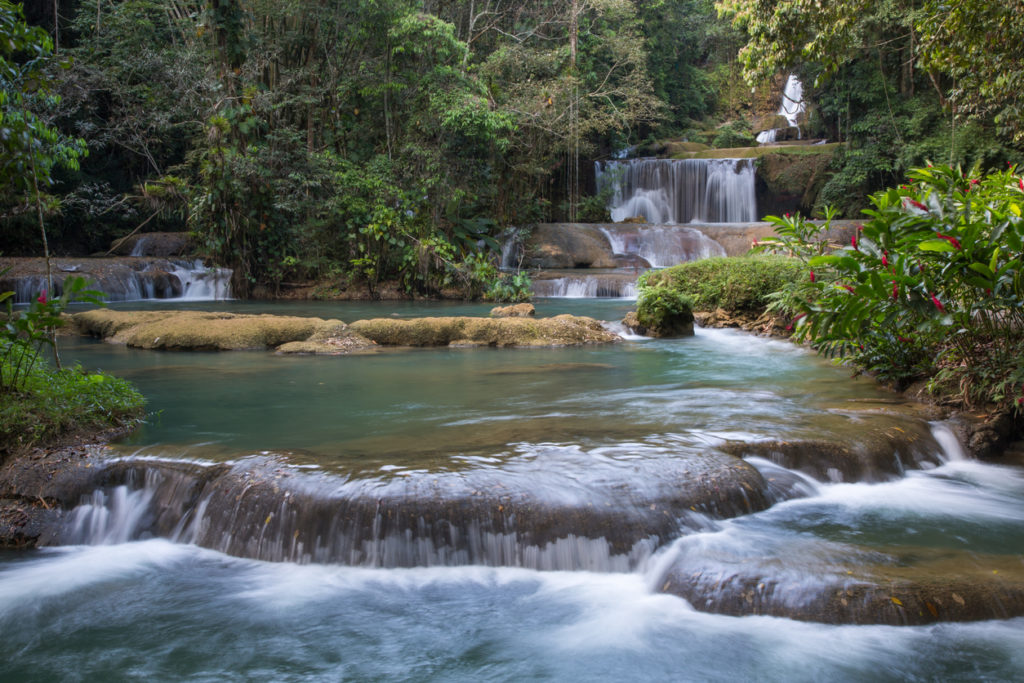 Lovely cascading waterfalls in the tropical island of Jamaica