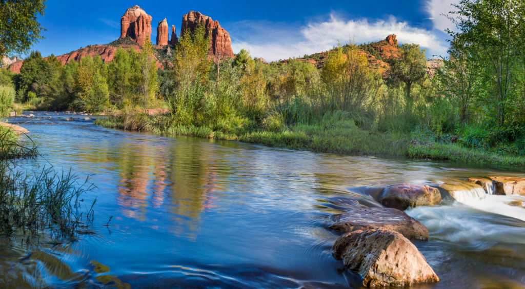 Red Rock Crossing on Oak Creek at the base of Cathedral Rock in Sedona Arizona.