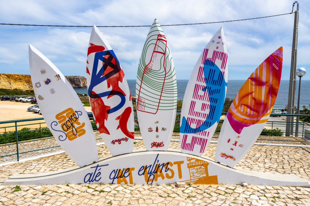 Surfboard monument in Sagres