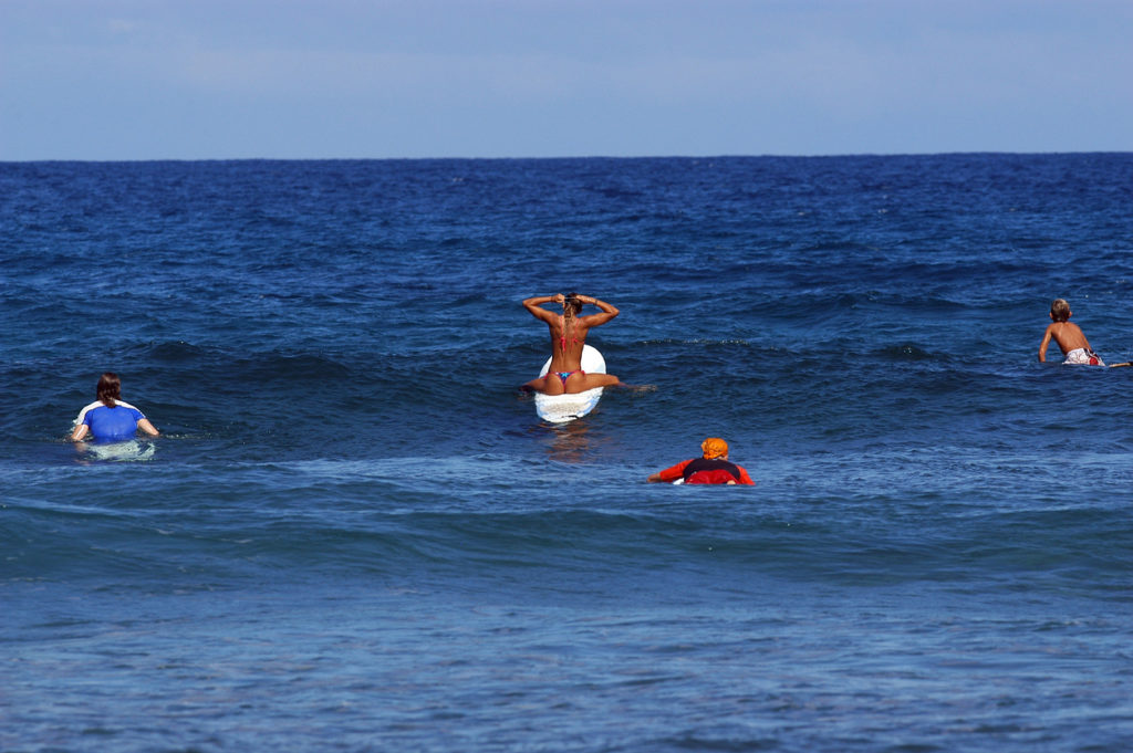 Surfers in the line up in the Dominican Republic