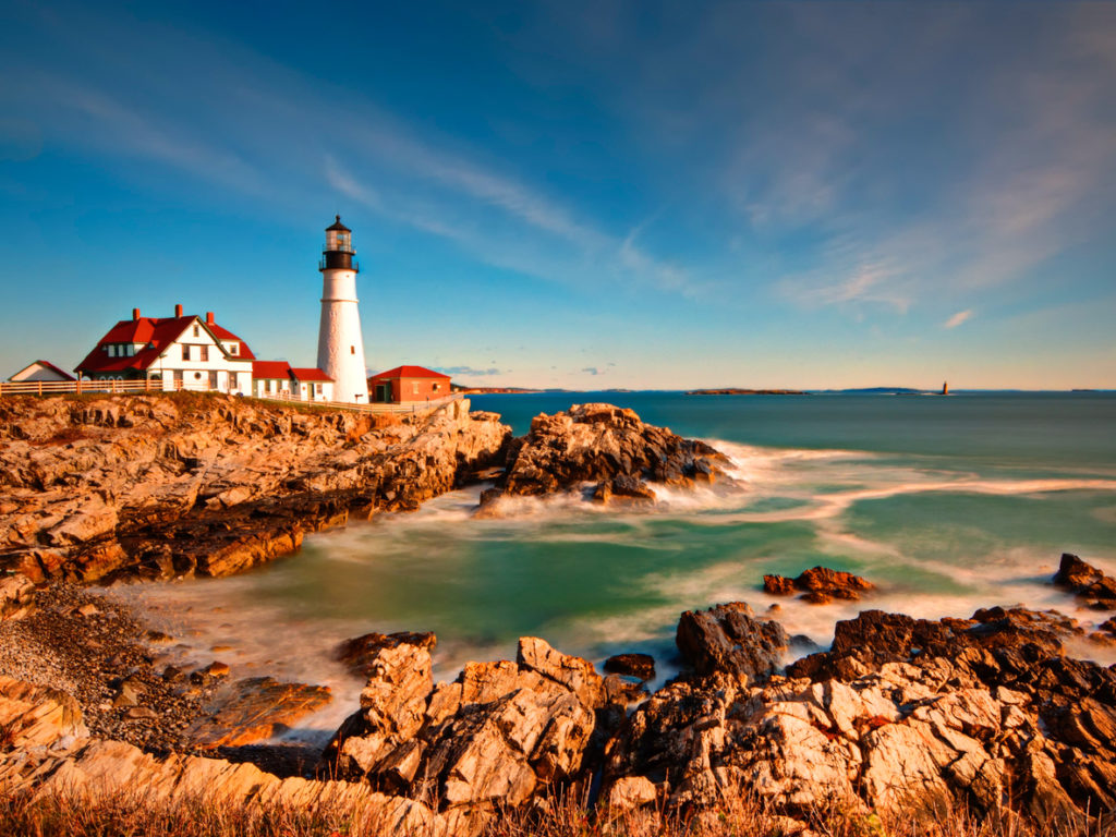 Portland Head Light in Maine at Sunrise