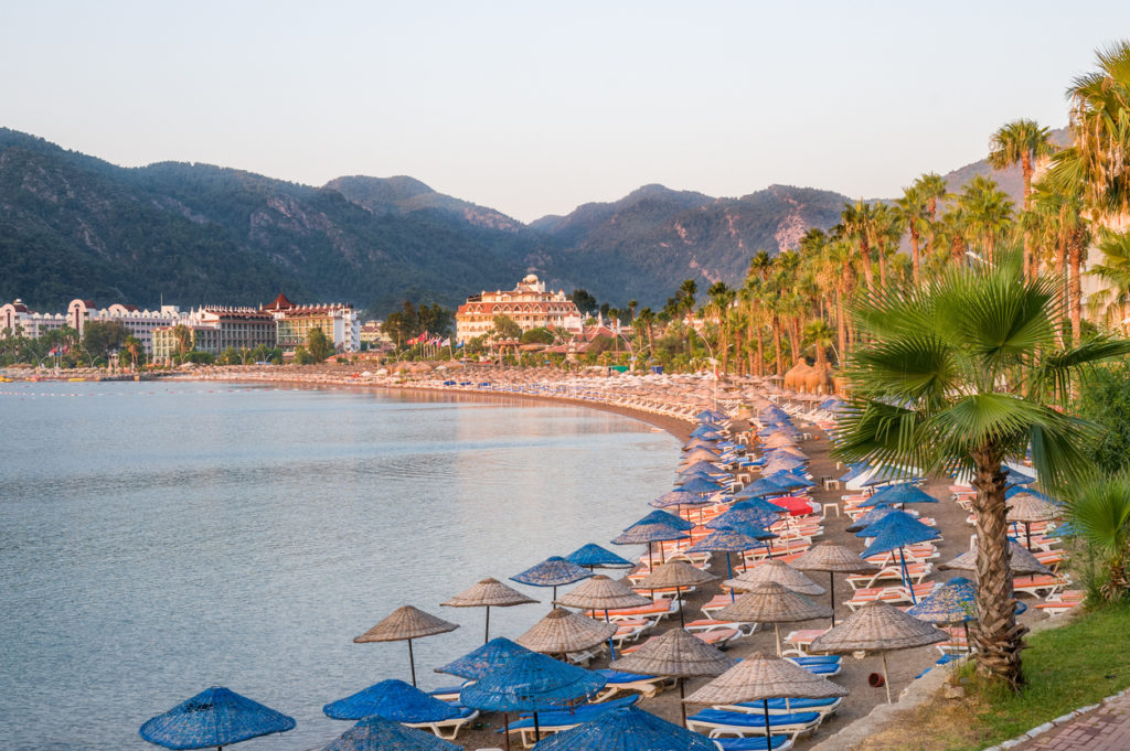 View over the beach coast of Marmaris in Turkey