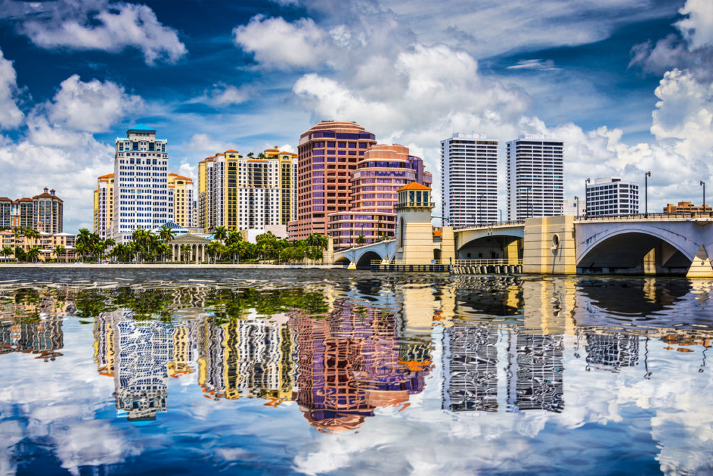 West Palm Beach, Florida, USA downtown over the intracoastal waterway.