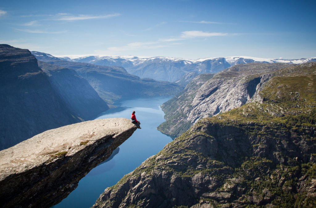 Trolltunga rock above the fjord.