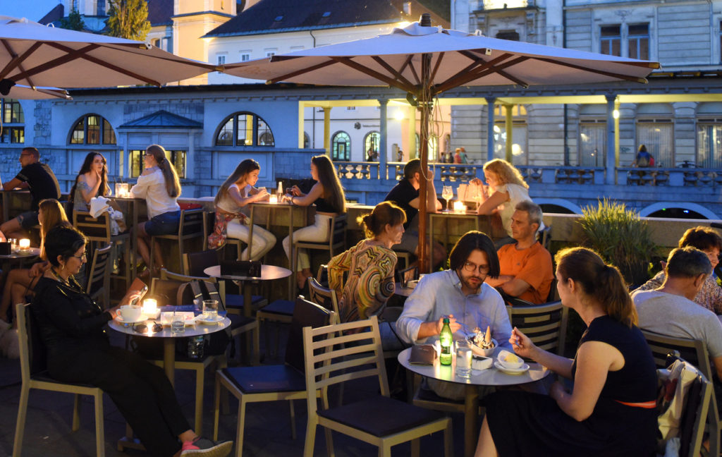 People at cafe in the center of Ljubljana.