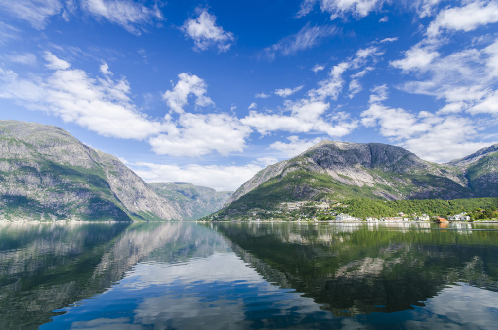 The town of Eidfjord in Hardangfjord, Norway.