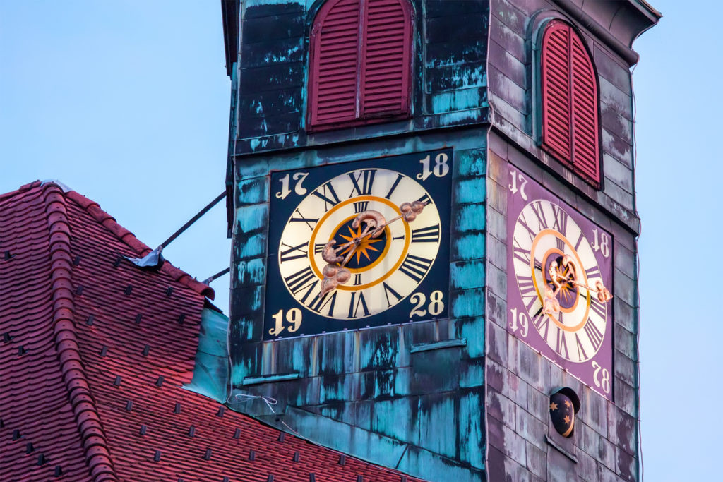 Clock in tower of City-hall in Ljubljana, Slovenia.