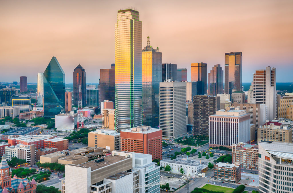 Dallas City Skyline Sunset