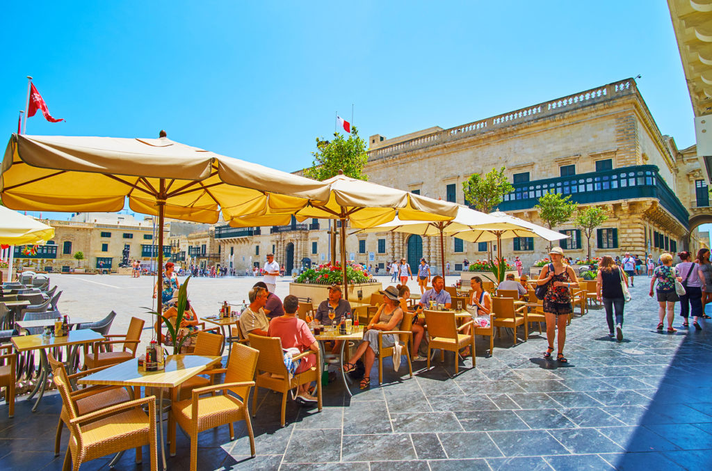 Outdoor cafe in Old Theatre street, Valletta, Malta