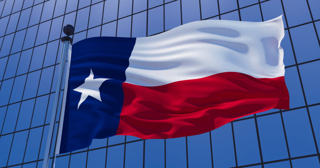 Texas flag on a skyscraper building