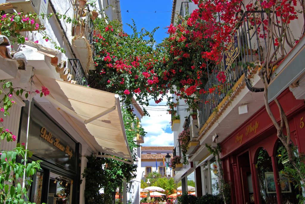 Shopping alleyway, Marbella, Spain.