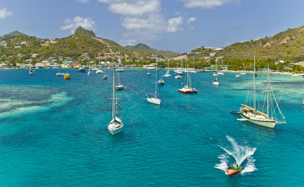 Turquoise waters behind the reef of Union Island, St Vincent and Grenadines, West Indies