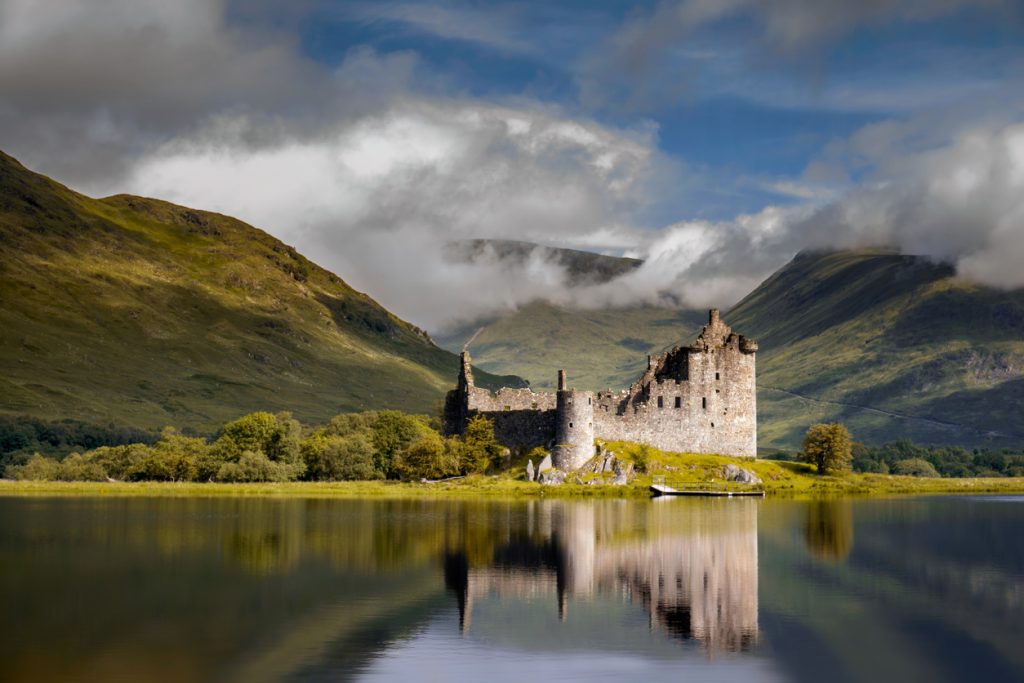 Reflection of Kilchurn Castle in Loch Awe, Highlands, Scotland