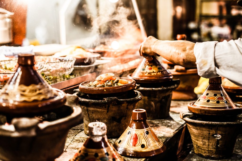 Selection of very colorful Moroccan tajines