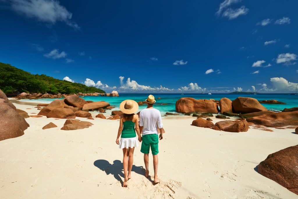 Walking on a beach in the Seychelles