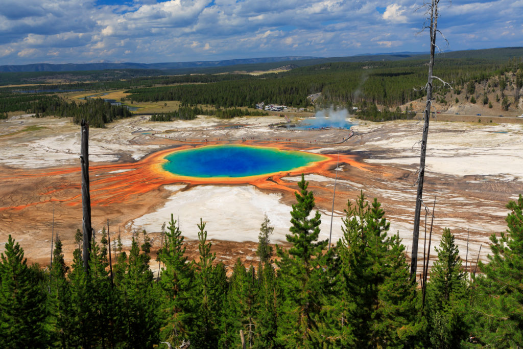 Famous trail of Grand Prismatic Springs in Yellowstone National Park