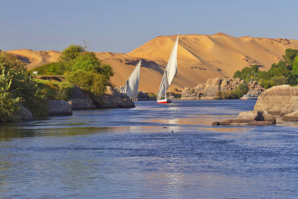 Sailing boats on Nile river near Aswan
