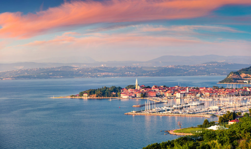 Aerial view of old fishing town Izola