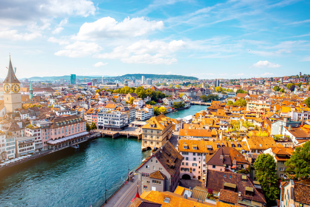 Aerial view on Zurich city in Switzerland