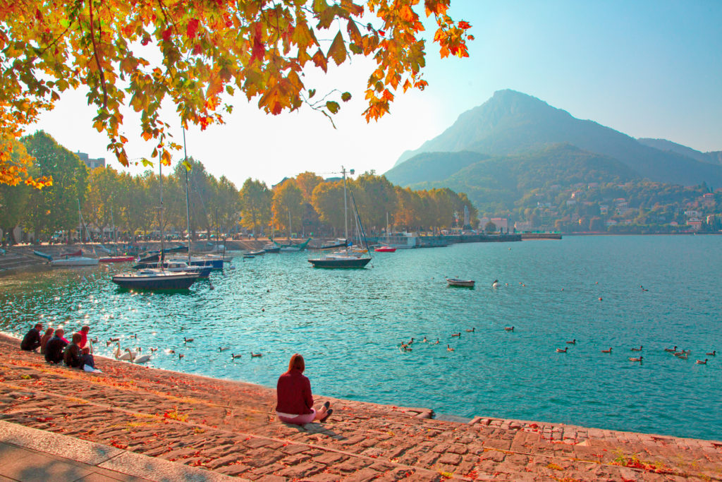 Lake Como and Alps mountains in autumn