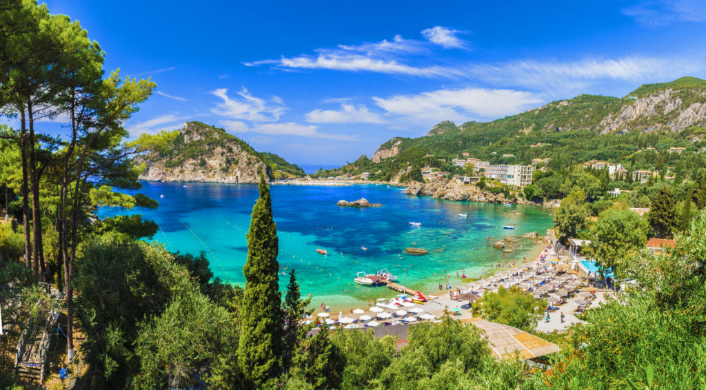 Landscape with Palaiokastritsa beach on Corfu