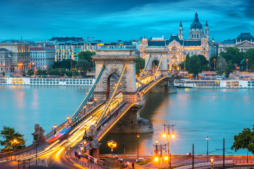 Panoramic view of Budapest after sunset