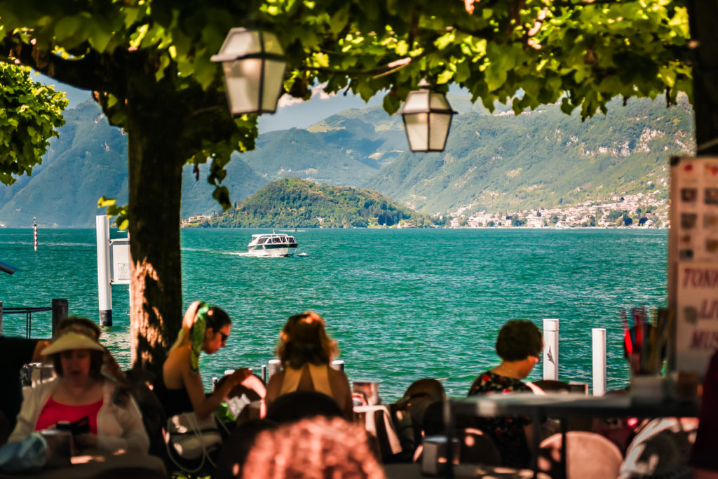 Restaurant on lake Como in summer