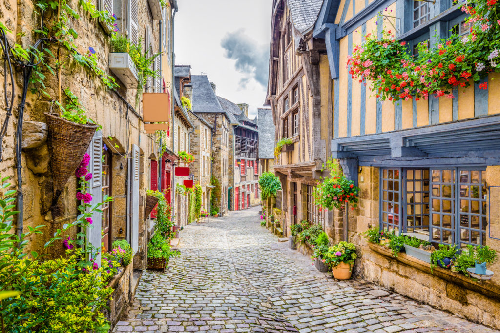 Scenic narrow alley with historic traditional houses