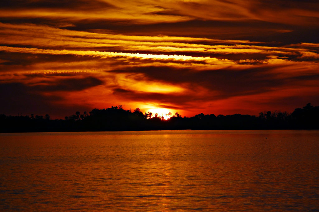 Sun setting on a bay in Crystal River Florida.