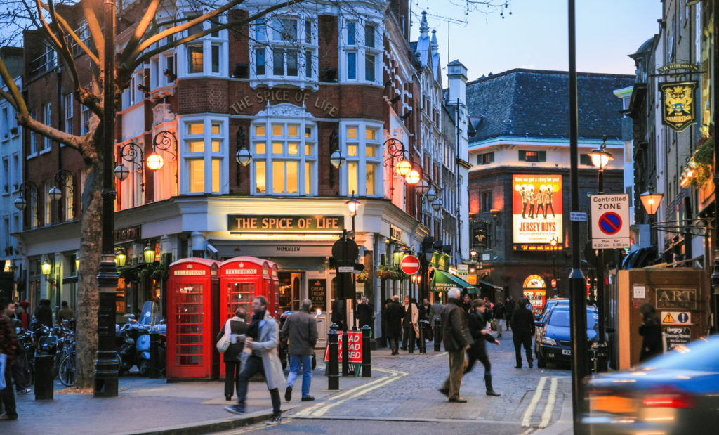 Soho district in London in winter