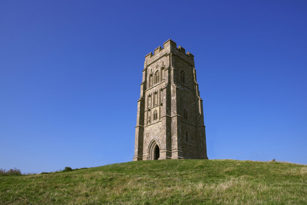 Top of Glastonbury Tor with St Michael's Tower.