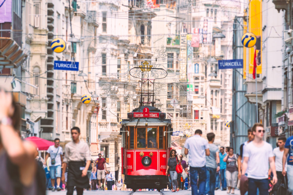 Old red tram in Istanbul