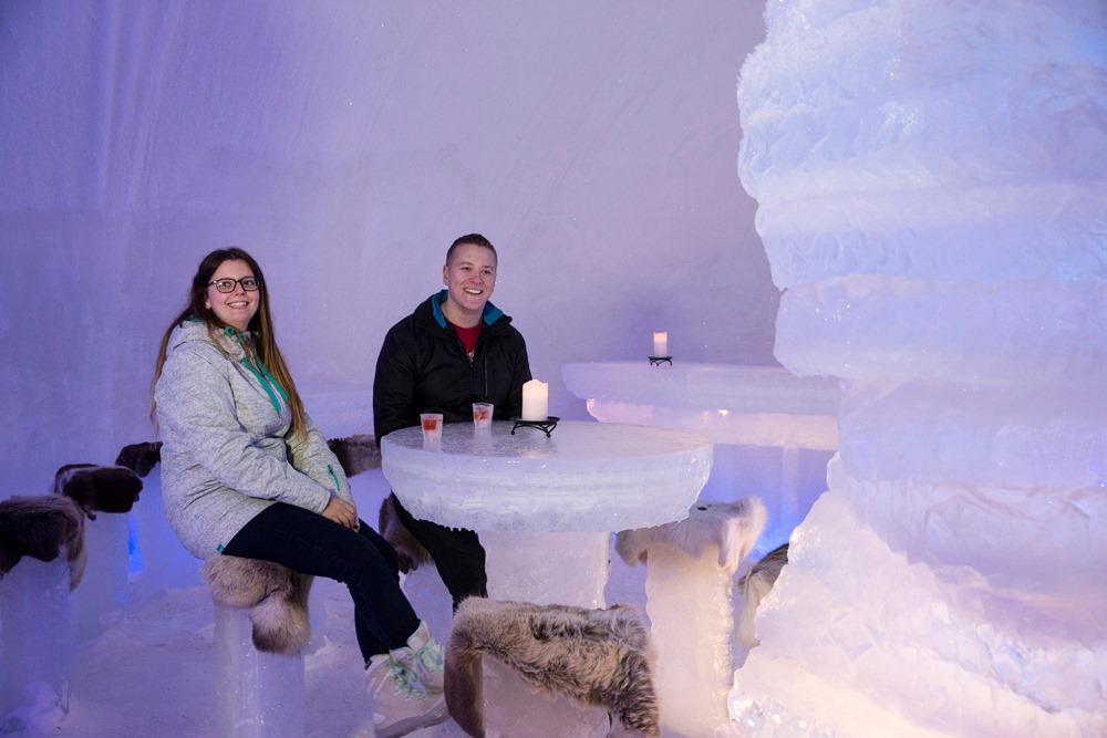 Couple enjoying Arctic Snow Hotel, Finland