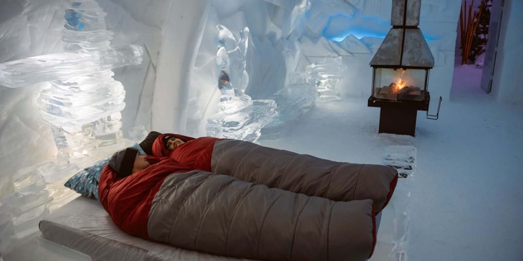 Sleeping in Hôtel de Glace, Canada