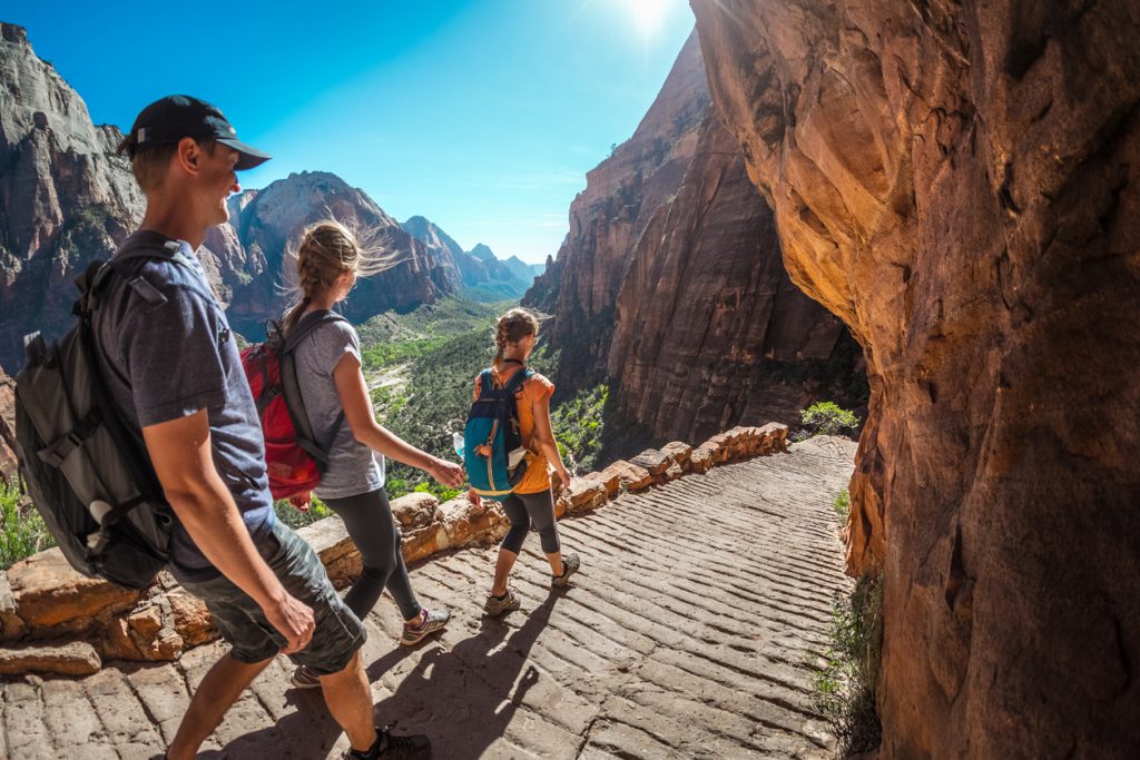 Walking down the stairs and enjoying view of Zion National Park