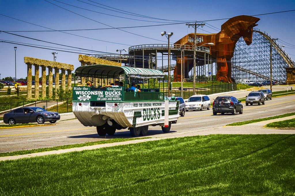 Wisconsin Ducks tour vehicle in the Dells resort