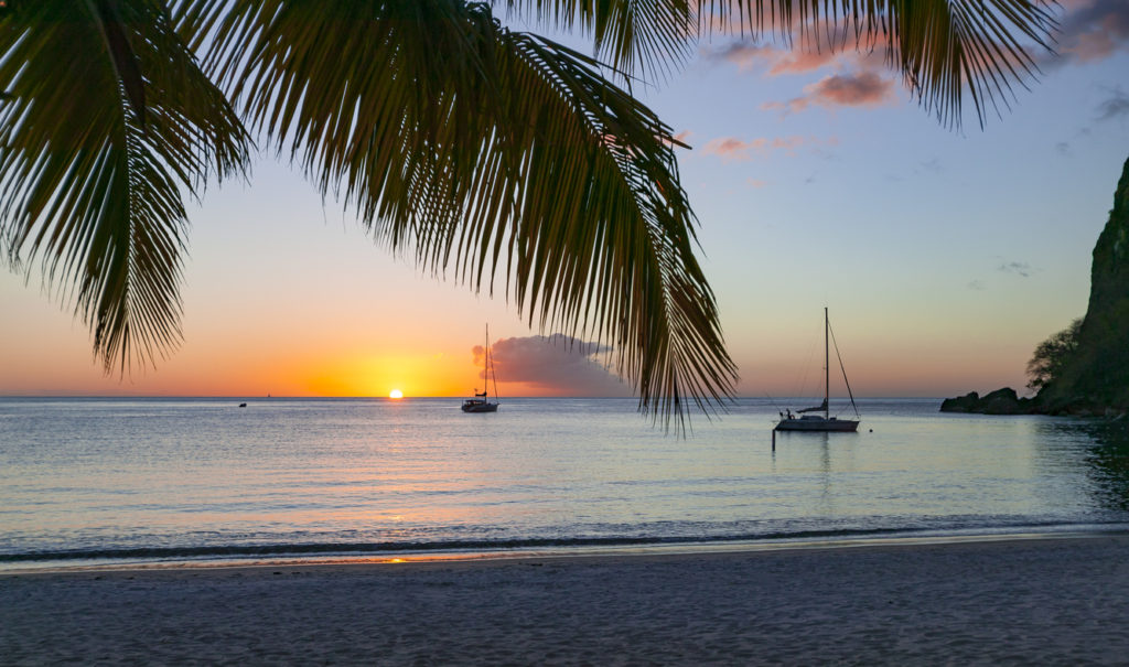 Yachts anchoring off St.Lucia