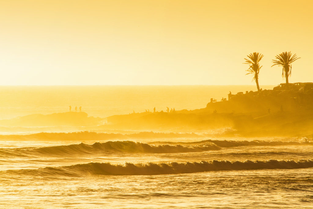 Sunset surf session at Anchor point surf spot, Morocco