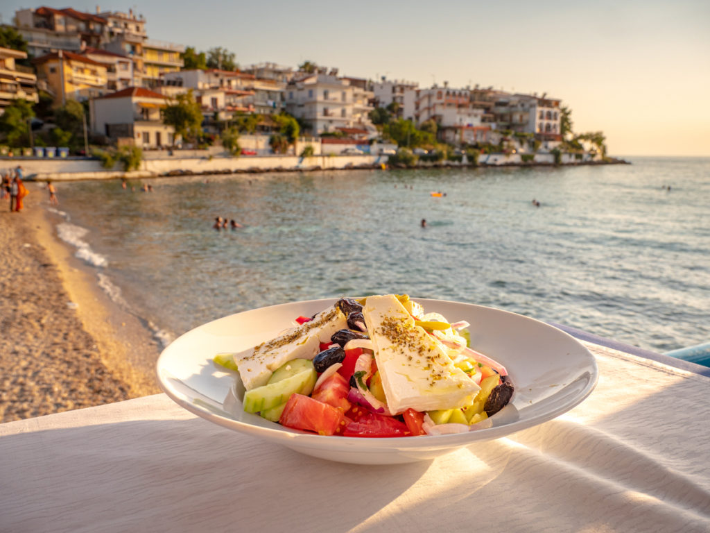 Traditional Greek Salad at a traditional Greek Tavern in Skala Marion, Thasos