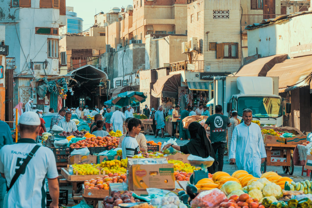 Souk Baab Makkah (Bab Makkah) street market at the historic district Al Balad in Jeddah