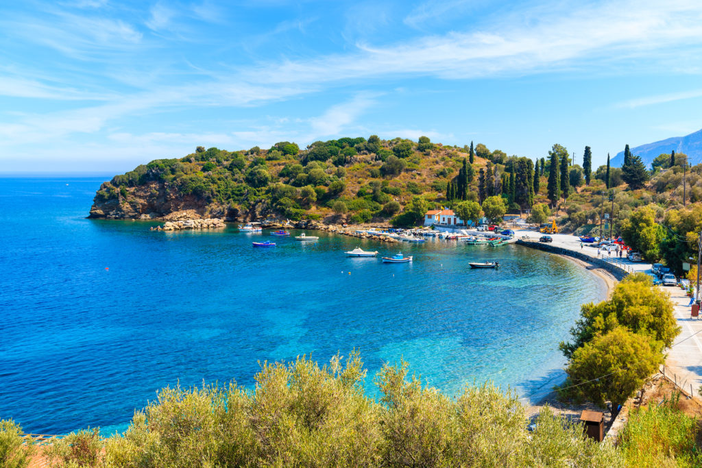 Beautiful bay with fishing port on Samos island