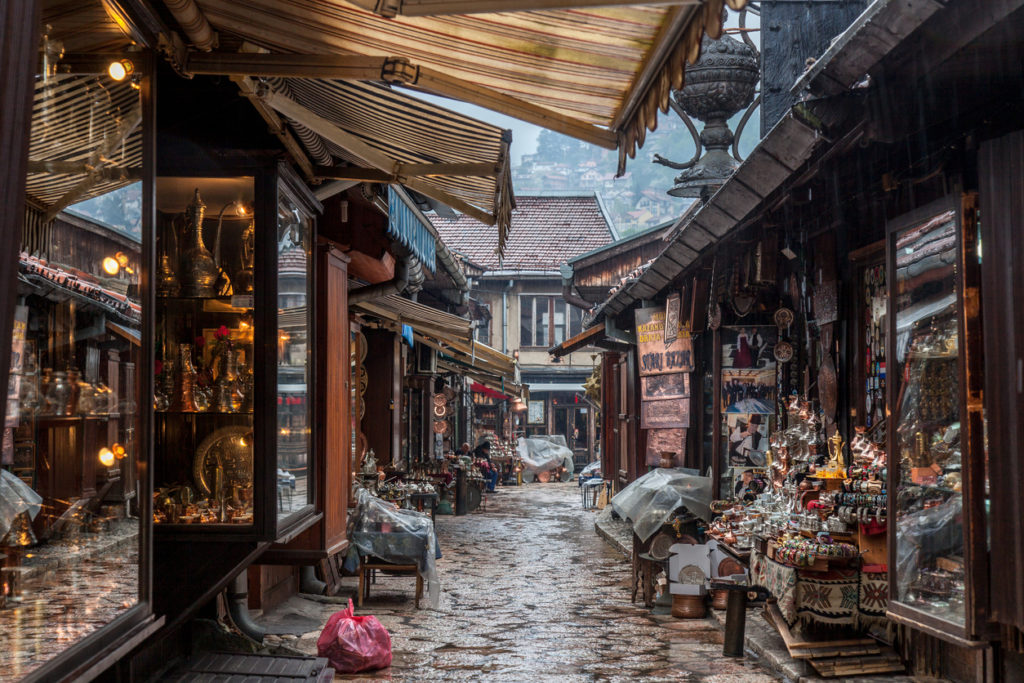 Narrow street of the Bascarsija district of Sarajevo