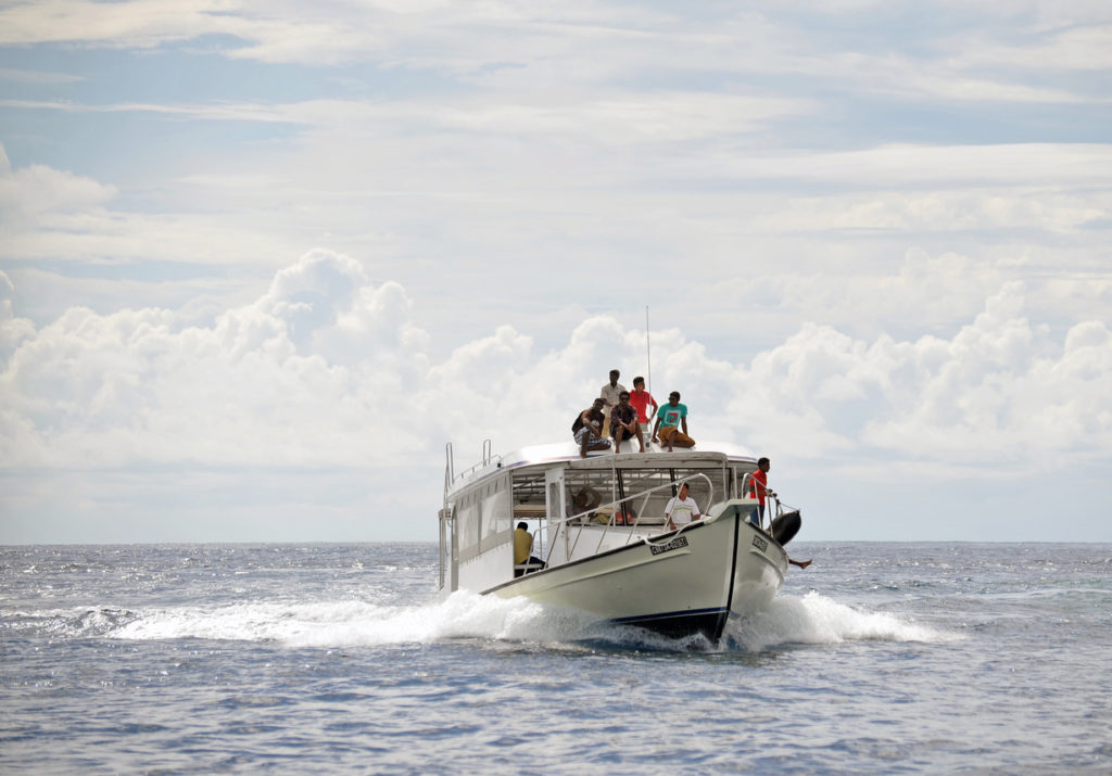 Catching a Boat Taxi to the next surf spot in the Maldives